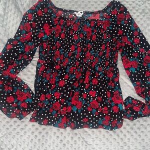 Floral Black and Red Women's Top